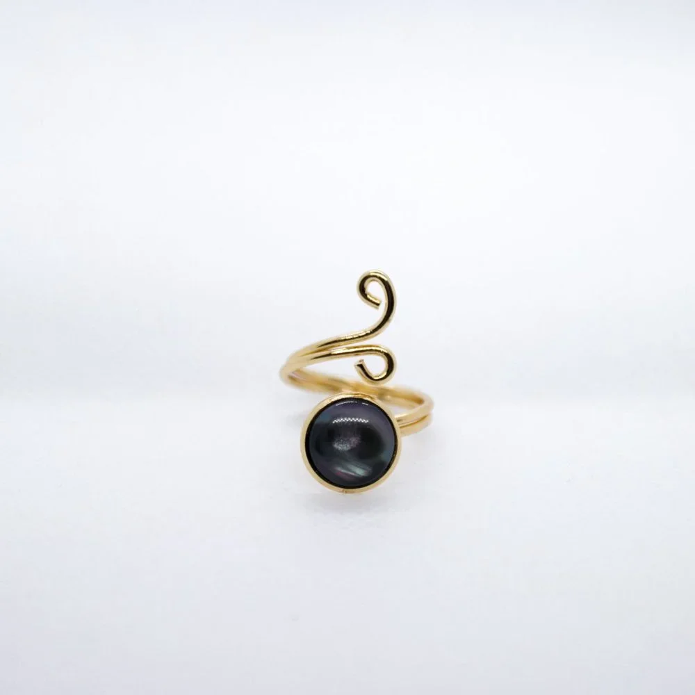 Gold and Black Stone adjustable fashion ring